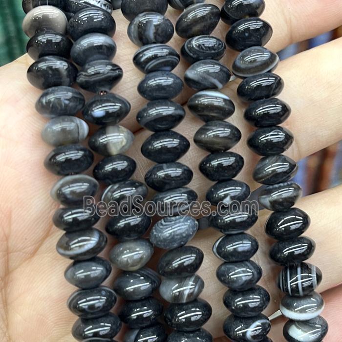 Natural Black Stripe Agate Rondelle Beads Smooth