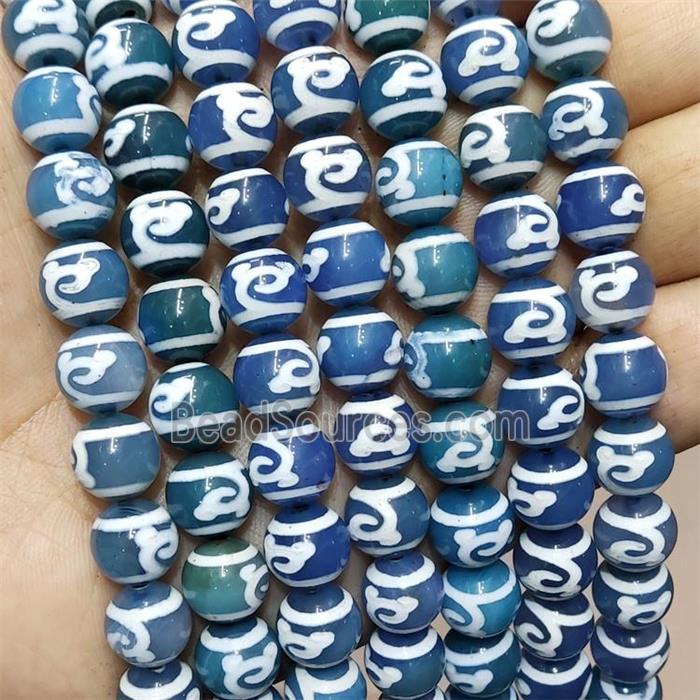 Tibetan Agate Beads Blue Smooth Round