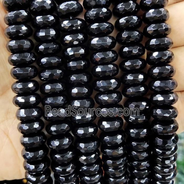 Natural Black Onyx Agate Beads Faceted Rondelle