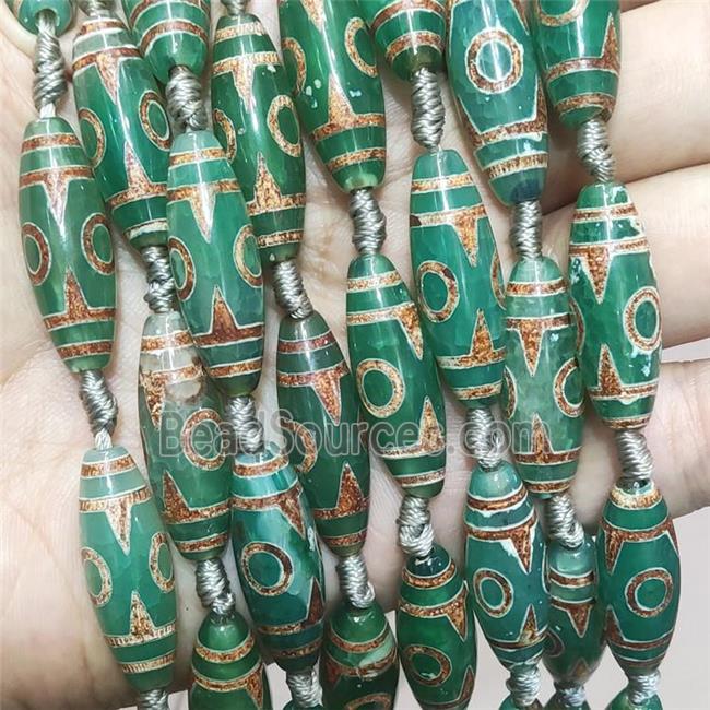 Green Tibetan Agate Rice Beads Evil Eye