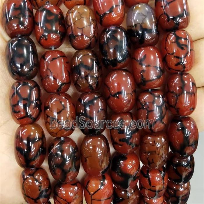 Natural Dragon Veins Agate Barrel Beads Red