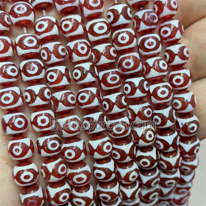 Tibetan Agate Beads Smooth Round Red Evil Eye