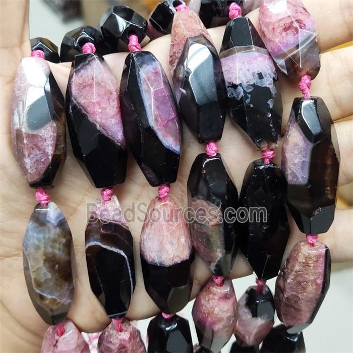 Druzy Agate Beads Faceted Rice Pink Dye