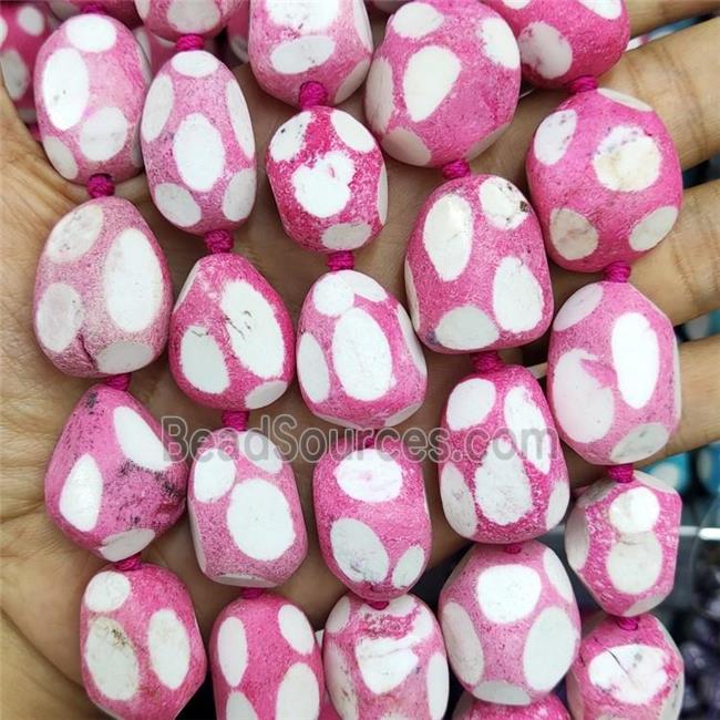 Agate Beads Freeform Pink Dye Dalmatian