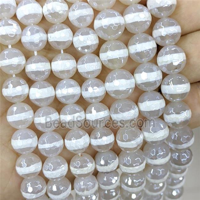 Tibetan Agate Beads Faceted Round Line Electroplated