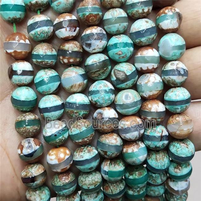 Tibetan Agate Beads Faceted Round Line Green