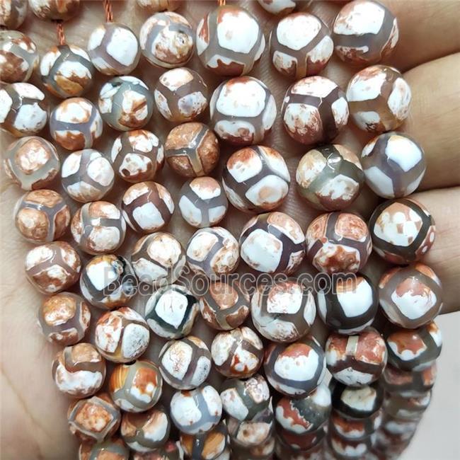 Tibetan Agate Beads Faceted Round Tortoise Brown