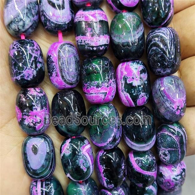 Natural Agate Barrel Beads Green Hotpink Fire Dye