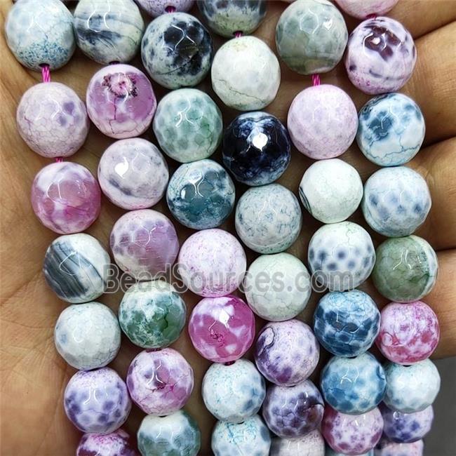 Fire Agate Beads Dye Faceted Round Mixed Color