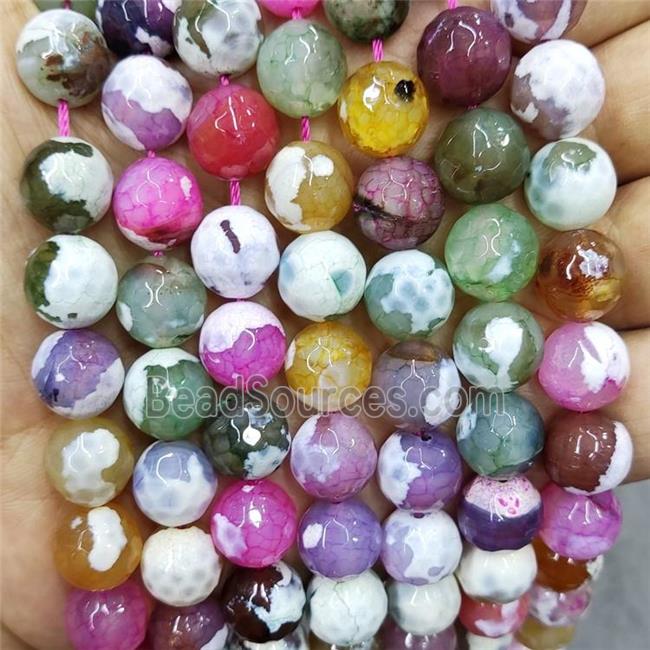 Fire Agate Beads Dye Faceted Round Mixed Color