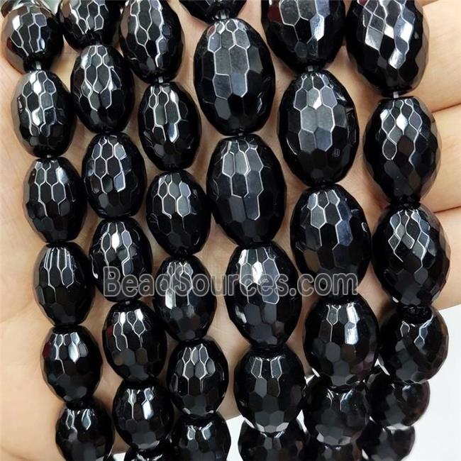 Natural Black Onyx Agate Beads Faceted Barrel