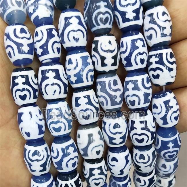 Tibetan Agate Barrel Beads Smooth Blue