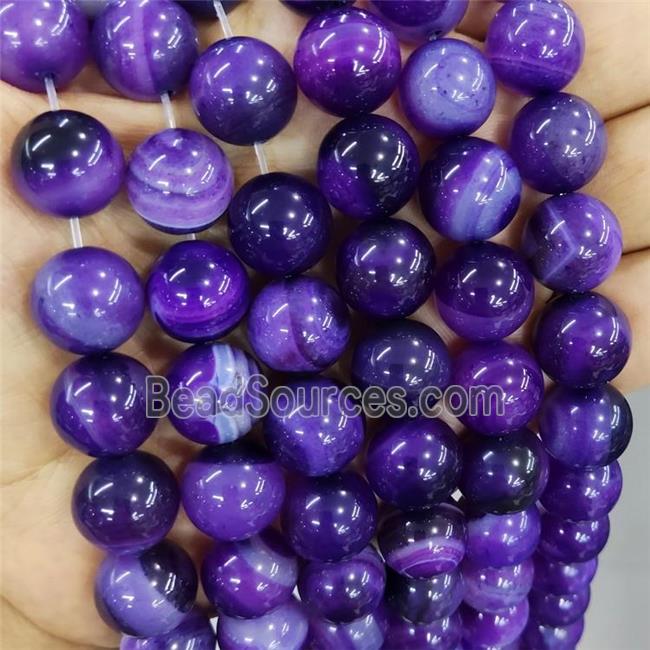 Natural Stripe Agate Beads Purple Dye Smooth Round