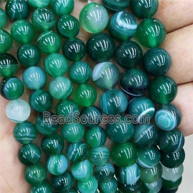Natural Stripe Agate Beads Green Dye Smooth Round