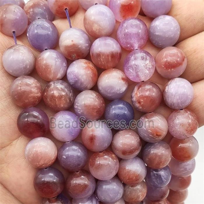 Round Jade Beads Peach Purple Dye Smooth