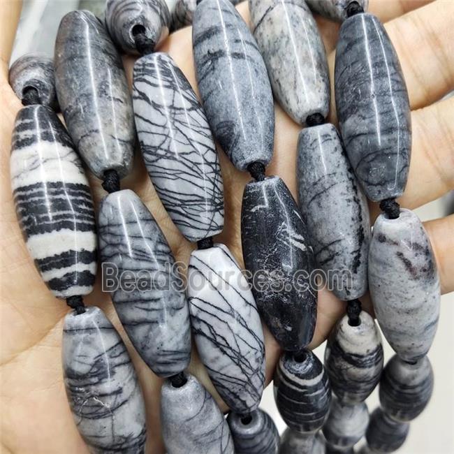 Natural Black Silk Jasper Rice Beads