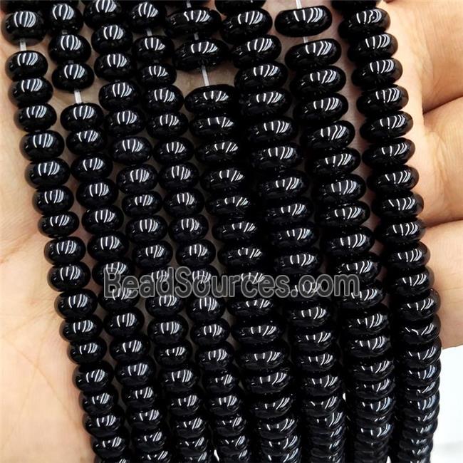 Natural Black Onyx Agate Rondelle Beads Smooth