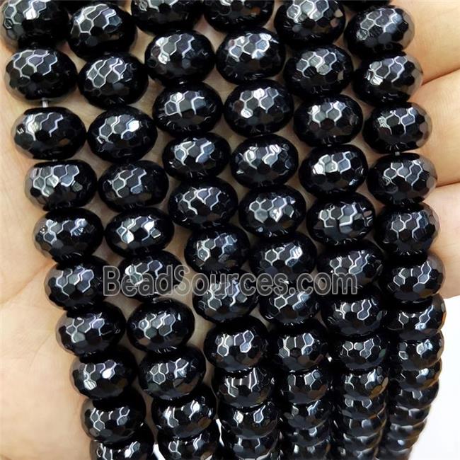 Natural Black Onyx Agate Rondelle Beads Faceted