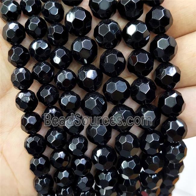 Natural Black Onyx Agate Round Beads Faceted