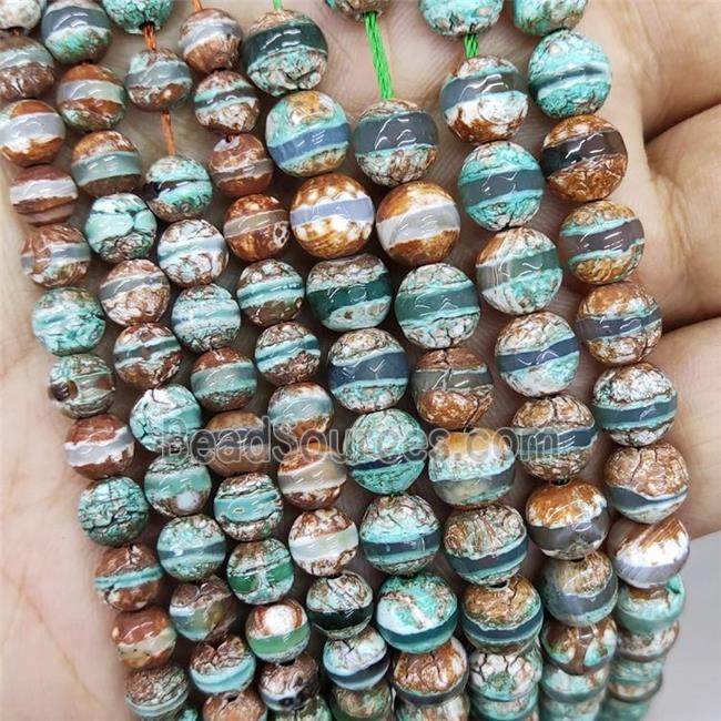 Tibetan Style Agate Beads Green Faceted Round