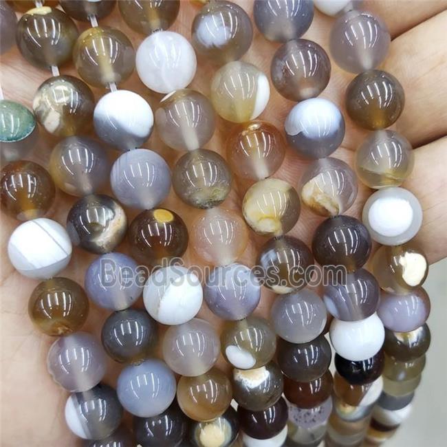 Natural Gray Agate Beads Fire Smooth Round