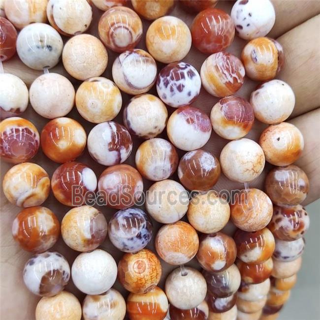 Natural Veins Agate Beads Orange Dye Fired Smooth Round