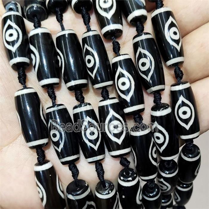 Tibetan Style Agate Rice Beads Evil Eye Black