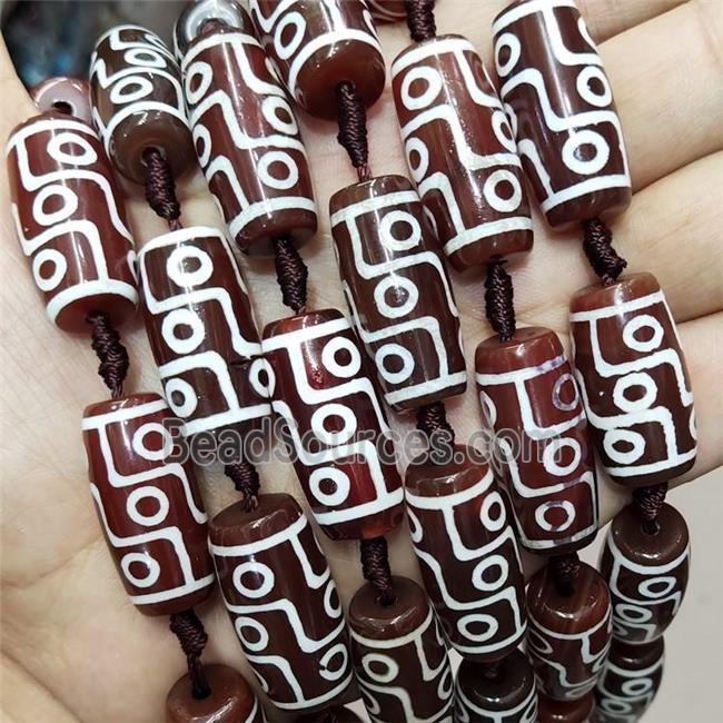 Tibetan Agate Barrel Beads Evil Eye Red