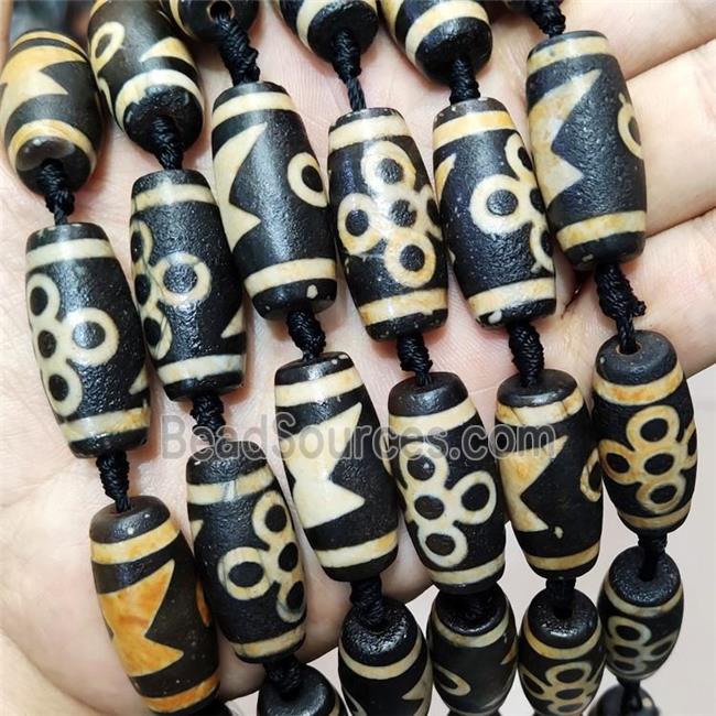 Tibetan Agate Barrel Beads Black Yellow