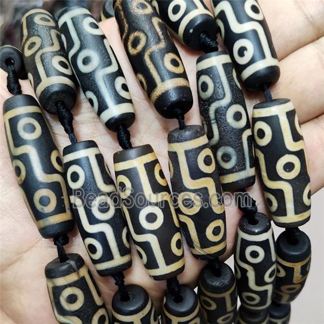 Tibetan Agate Barrel Beads Evil Eye Black