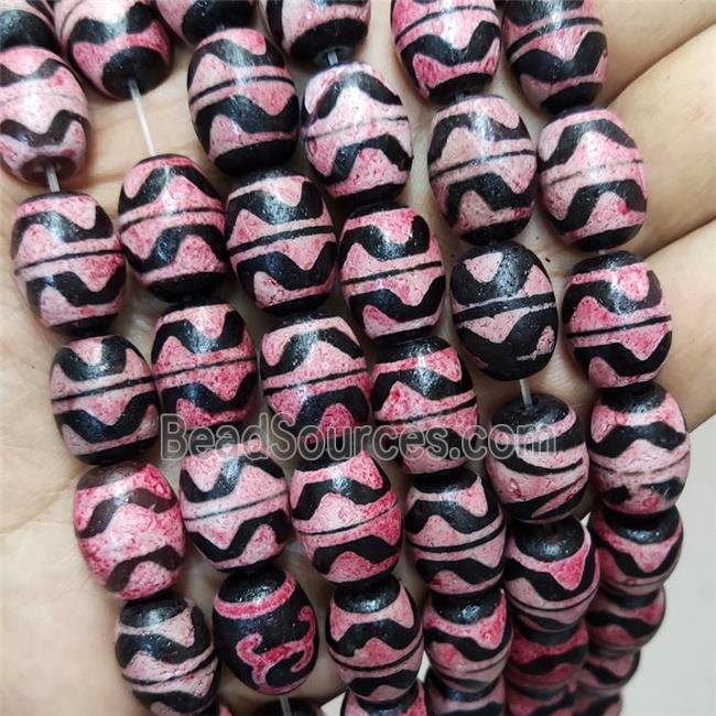 Tibetan Style Barrel Beads Wave Pink Black