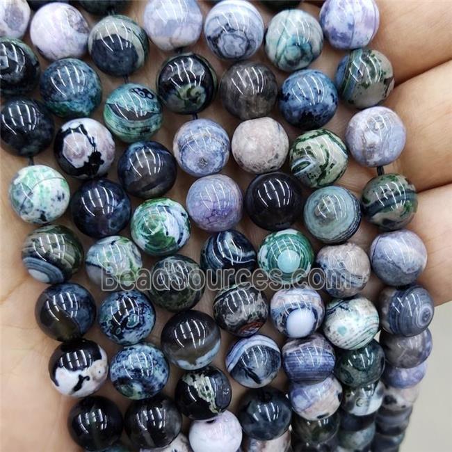 Natural Agate Beads Fire Green Black Smooth Round