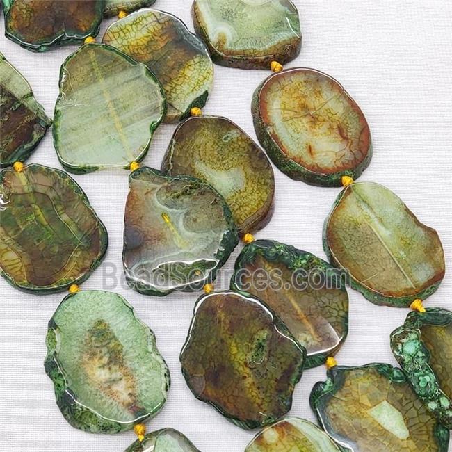 Natural Veins Agate Slice Beads Freeform Slab Green Dye