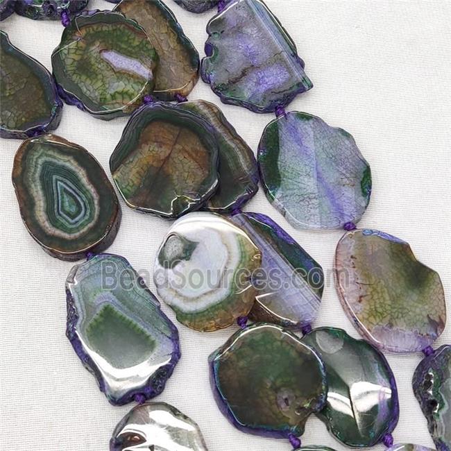 Natural Veins Agate Slice Beads Freeform Purple Dye