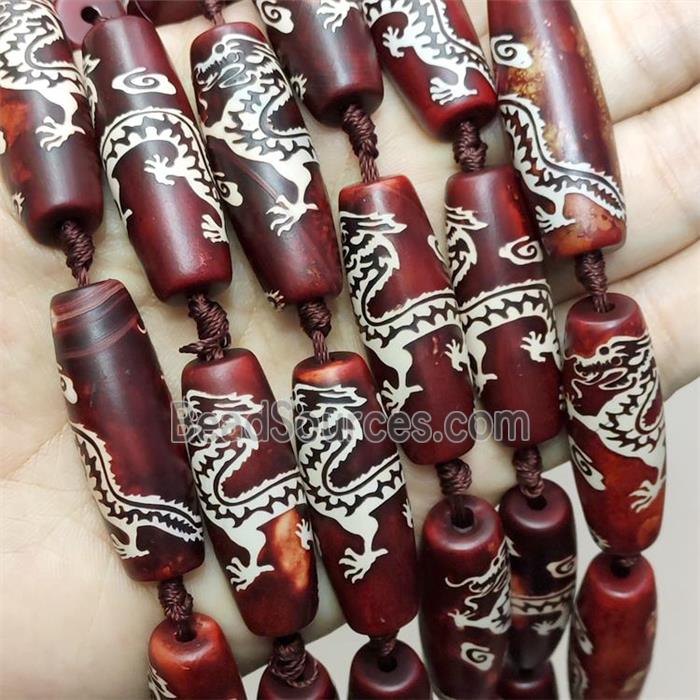 Tibetan Agate Rice Beads Dragon Red