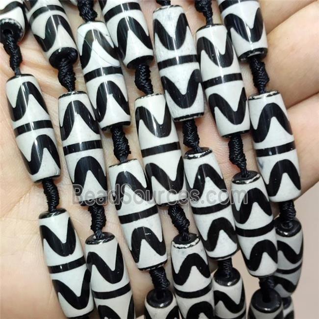 Tibetan Agate Rice Beads Black White Double Wave