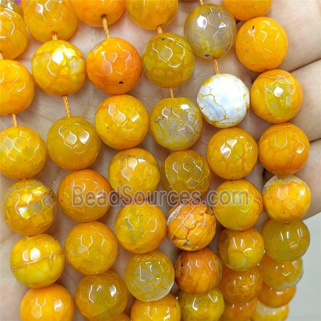 Orange Veins Agate Beads Dye Faceted Round