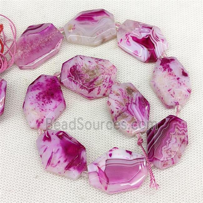 Natural Agate Slice Beads Stripe Freeform Hotpink Dye