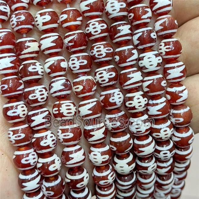 Tibetan Agate Beads Red Smooth Round