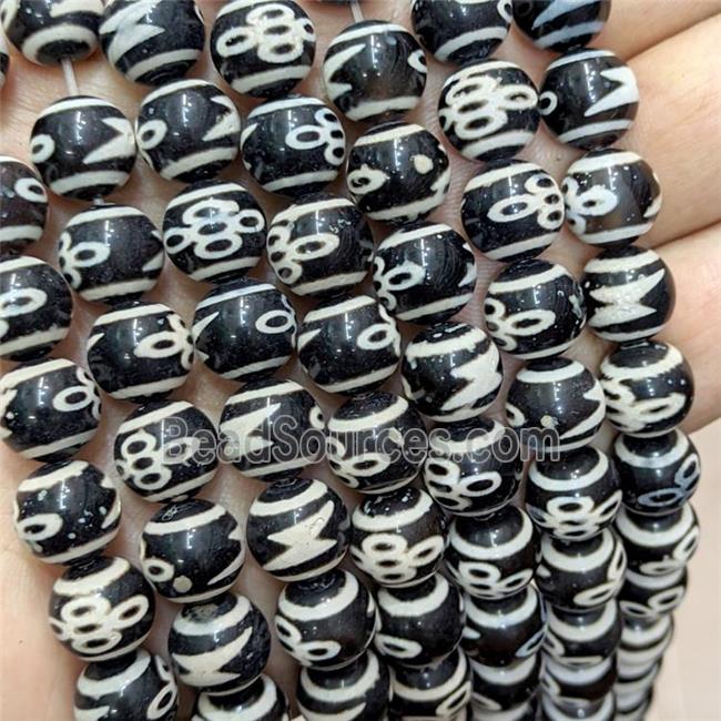 Tibetan Agate Beads Black Smooth Round