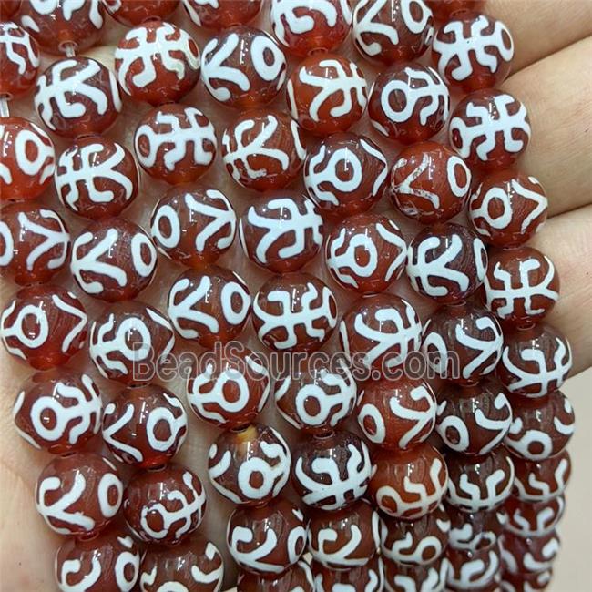 Tibetan Agate Beads Red Smooth Round