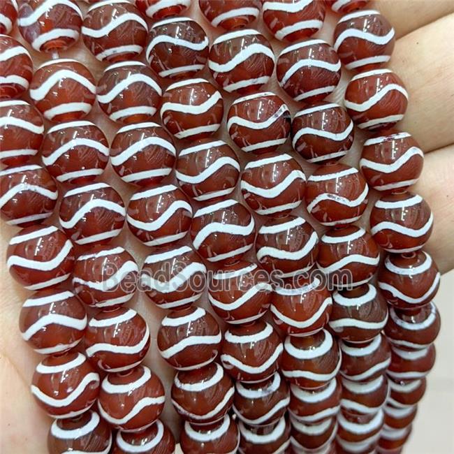 Tibetan Agate Beads Red Smooth Round Wave