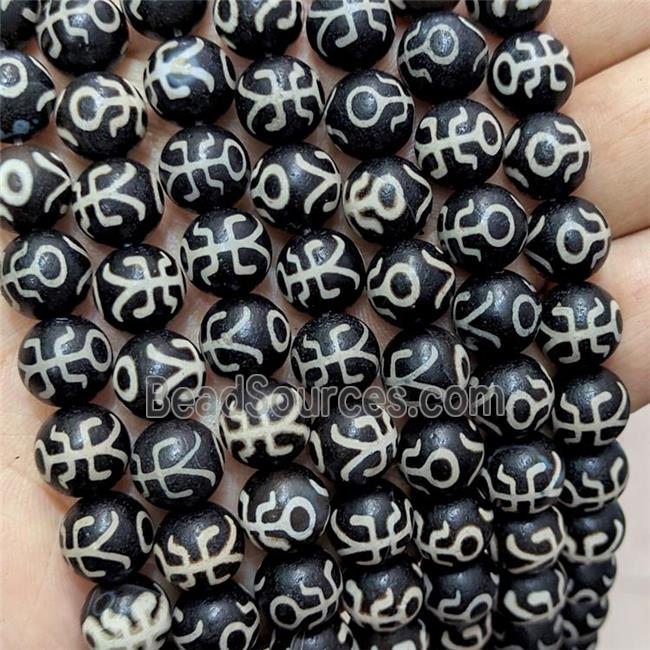 Tibetan Agate Beads Black Round