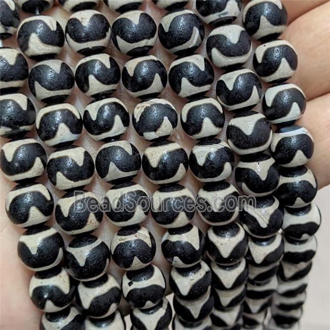 Tibetan Agate Beads Black Round Wave