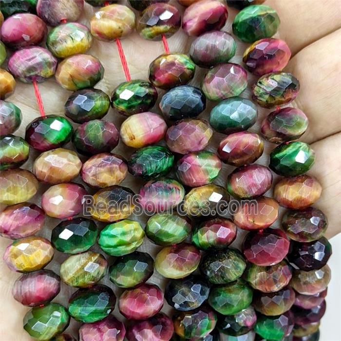 Natural Tiger Eye Stone Beads Faceted Rondelle Multicolor Dye
