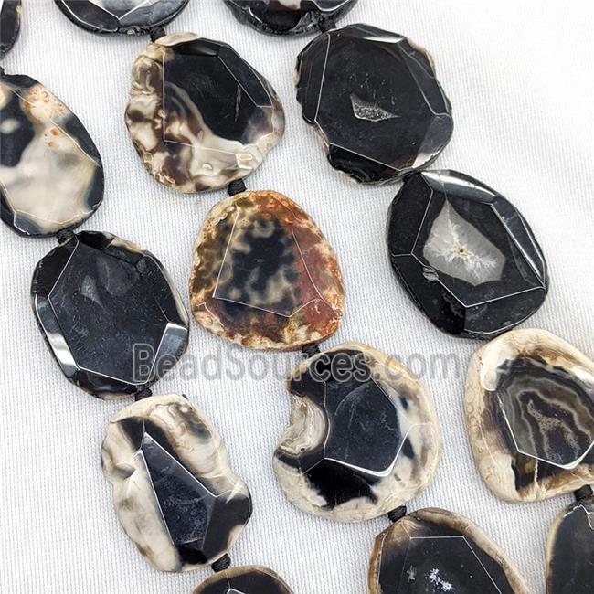 Natural Agate Beads Slice Freeform Faceted Black Dye