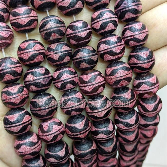 Tibetan Agate Round Beads Pink Dye Wave