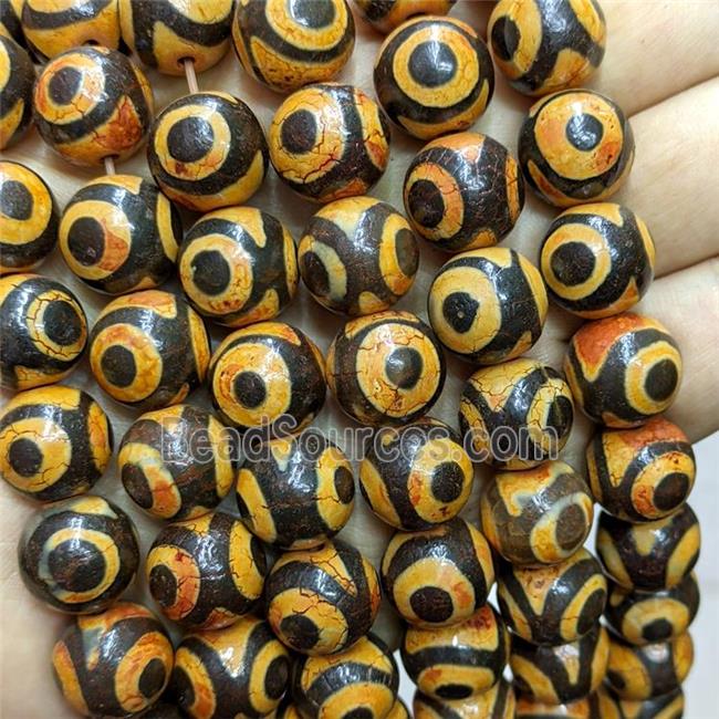 Tibetan Agate Round Beads Fired Evil Eye Orange Dye