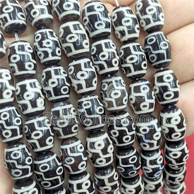 Tibetan Agate Barrel Beads Evil Eye Black