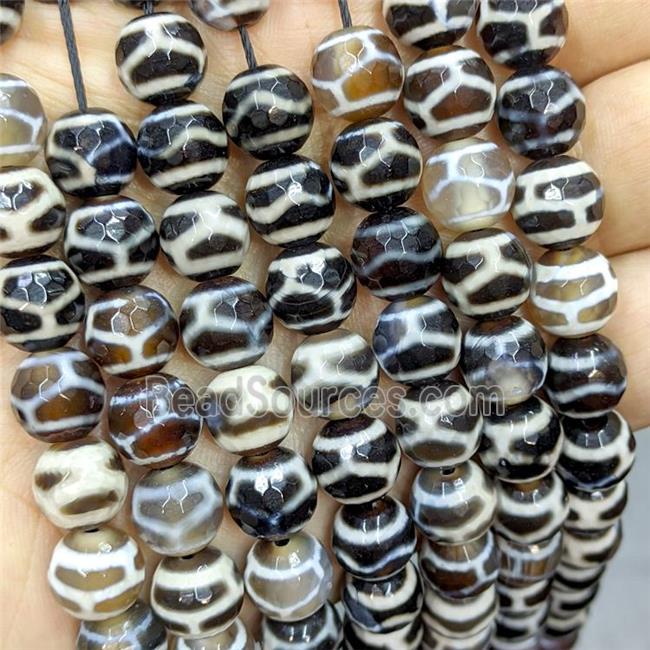 Tibetan Agate Beads Black Tortoise Faceted Round